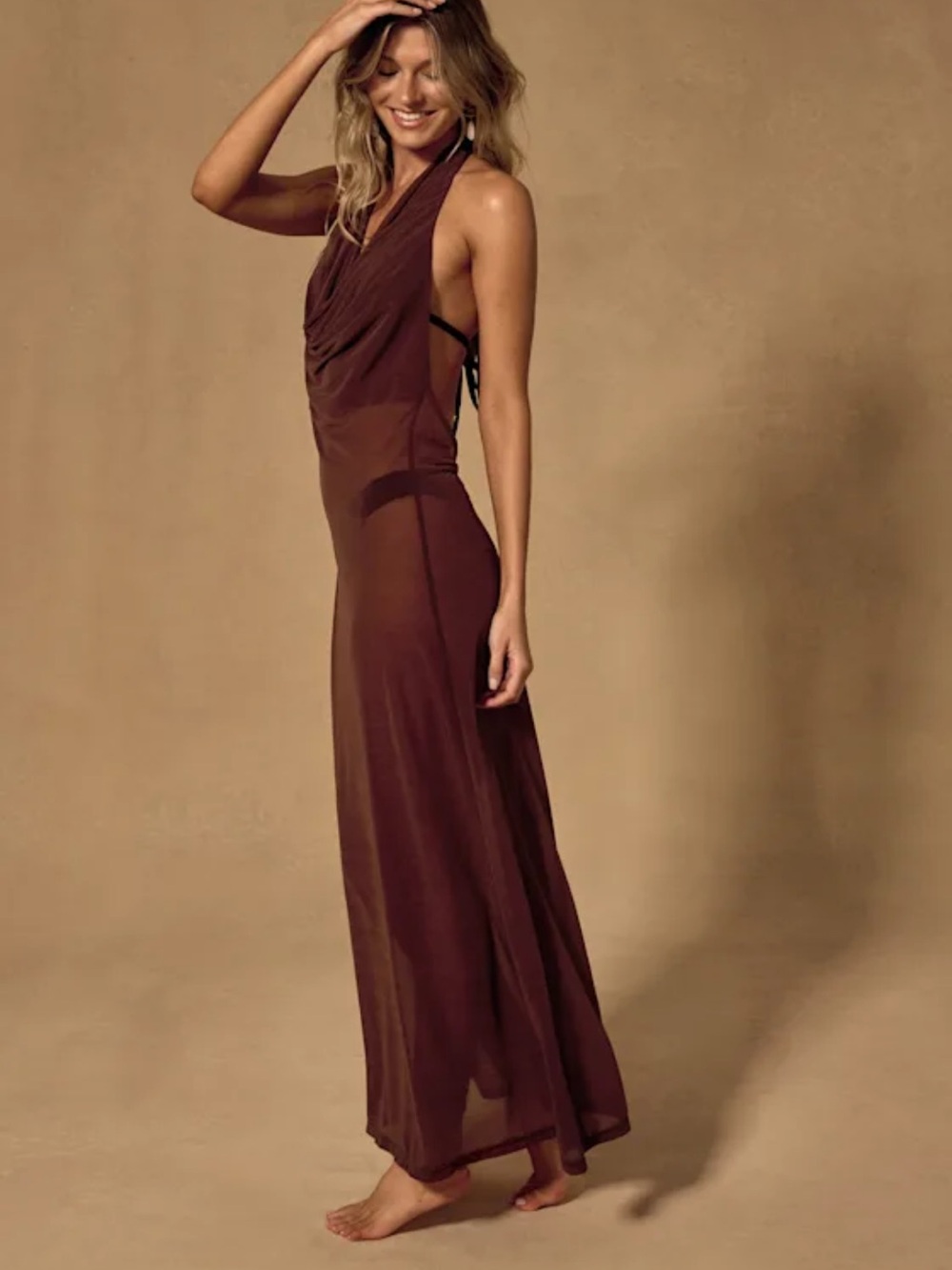 Lulu's Chocolate Brown Backless Halter Maxi Dress